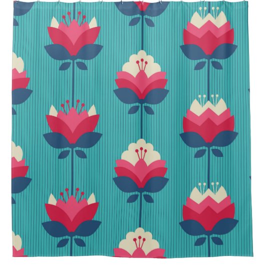 Rideaux De Douche Motif sans couture rétro à fleurs. (Devant)