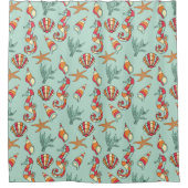 Rideaux De Douche Motif Seahorse et Seashell Turquoise (Devant)
