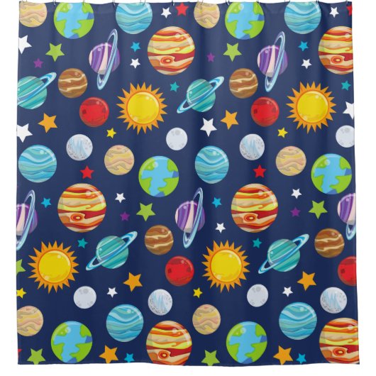 Rideaux De Douche Motif spatial, Planètes, Étoiles, Cosmos, Galaxie (Devant)
