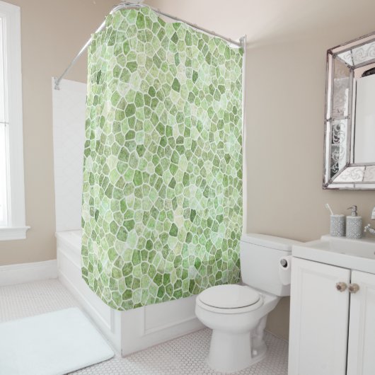 Rideaux De Douche Motif Terrazzo Patchwork Pavé Vert Pâle (En situation)