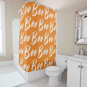 Rideaux De Douche Motif texte de livre orange et blanc d'Halloween