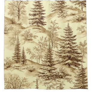Rideaux De Douche Motif Toile de Jouy Forêt d'Hiver (2)