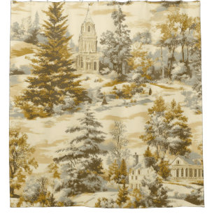 Rideaux De Douche Motif Toile de Jouy Forêt d'Hiver (4)