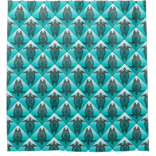 Rideaux De Douche Motif Tortues de mer chamaniques - cyan