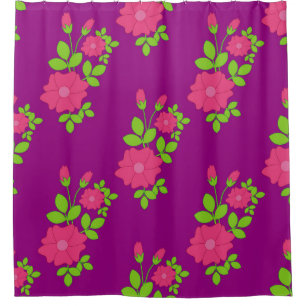 Rideaux De Douche Motif transparent pourpre avec fleurs roses et ver
