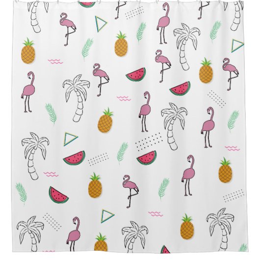 Rideaux De Douche Motif transparent tropical avec ananas Flamant ros (Devant)