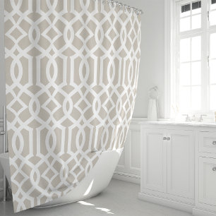 Rideaux De Douche Motif Trellis marocain beige et blanc