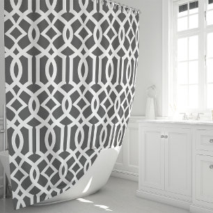 Rideaux De Douche Motif Trellis marocain blanc et charbon de bois