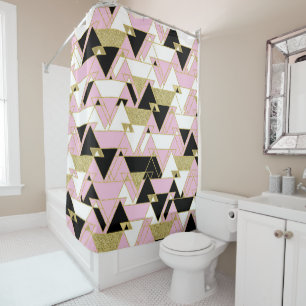 Rideaux De Douche Motif Triangles Bohème Glam Or Rose Noir Blanc