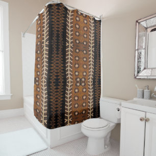 Rideaux De Douche Motif tribal africain • Noir, marron et blanc