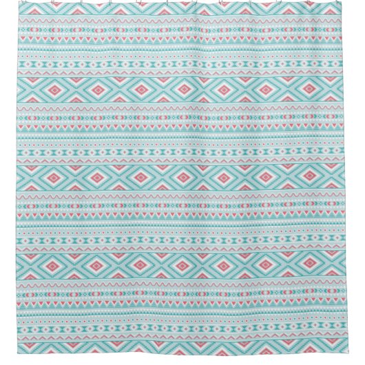 Rideaux De Douche Motif tribal aztèque turquoise et rose (Devant)