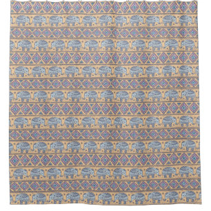 Rideaux De Douche Motif tribal d'éléphant ethnique bleu