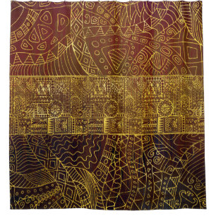 Rideaux De Douche Motif tribal d'or sur la peinture Brown