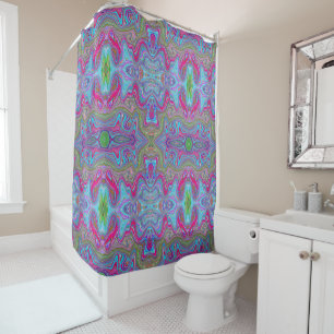 Rideaux De Douche Motif Trippy Multicolore Bleu Ciel Ondulé