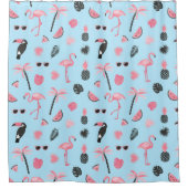 Rideaux De Douche Motif tropical d'été rose et bleu (Devant)