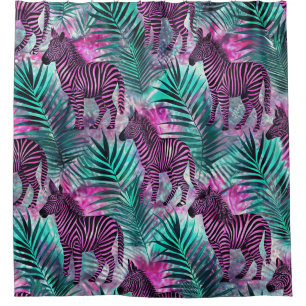 Rideaux De Douche Motif Tropical Jungle Zèbre Rose