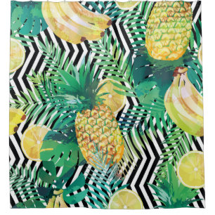 Rideaux De Douche Motif tropical sans voile avec bananes citrons pal