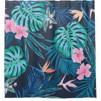 Rideaux De Douche motif tropical transparent, feuillage tropique vif