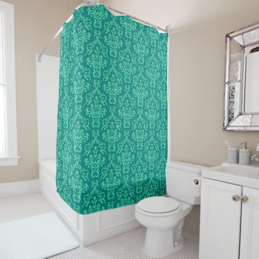 Rideaux De Douche Motif turquoise Damask Wallpaper (En situation)