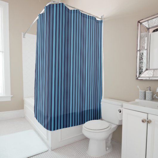 Rideaux De Douche Motif uni rayé bleu rétro (En situation)