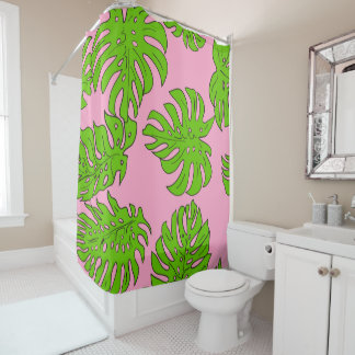 Rideaux De Douche Motif vert clair de feuille sur le rose