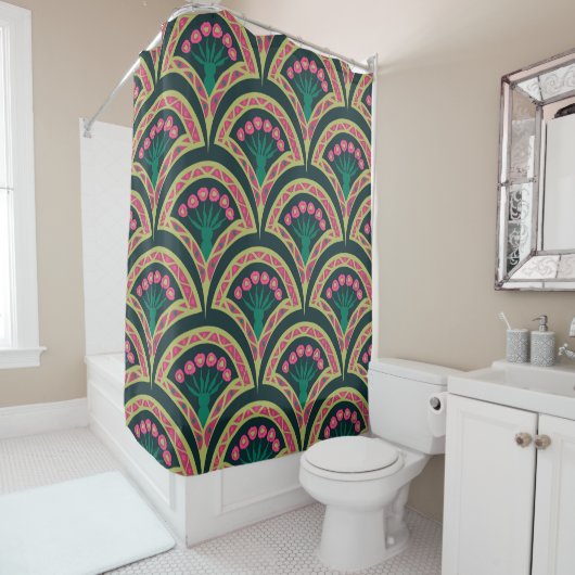 Rideaux De Douche motif vert en forme de coquillage (En situation)