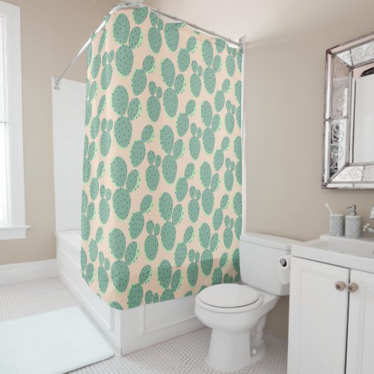 Rideaux De Douche Motif vert et rose de cactus (En situation)