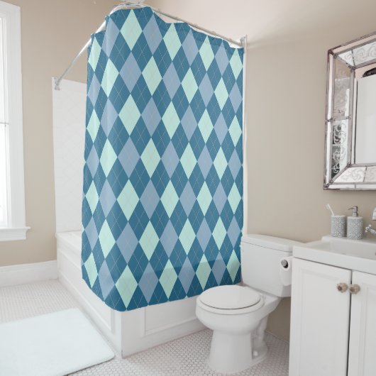 Rideaux De Douche Motif vintage Argyle bleu (En situation)