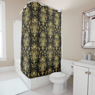 Rideaux De Douche Motif vintage de damassé d'or au-dessus de noir