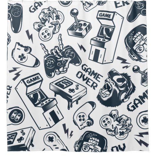 Rideaux De Douche Motif vintage de jeux rétro. (Devant)