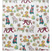 Rideaux De Douche Motif vintage Fleurs et Chiens (Devant)