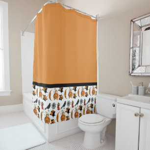Rideaux De Douche Motif vintage Halloween noir et orange