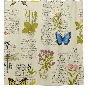 Rideaux De Douche motif vintage transparent avec texte manuscrit Lor