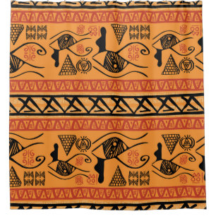 Rideaux De Douche Motif Vintage Tribal Égyptien À Rayures.