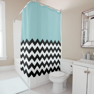 Rideaux De Douche Motif Zigzag noir et blanc, Chevron, Bleu