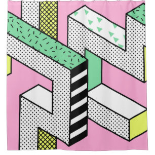 Rideaux De Douche Motifs Abstraits Memphis sans joint avec géométrie