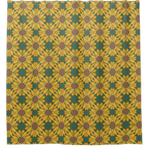 Rideaux De Douche Motifs géométriques de tournesol sur vert foncé