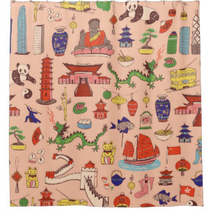 Rideaux De Douche Motifs hongkongais dessinés à la main : motif sans