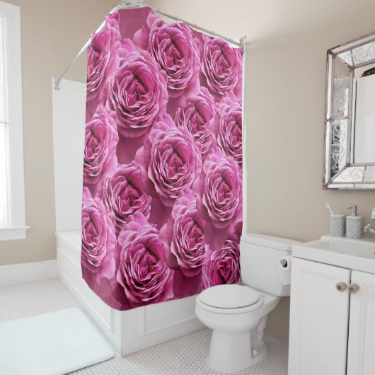 Rideaux De Douche Motifs rose roses et violets (En situation)
