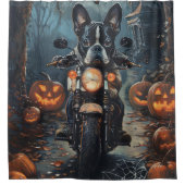 Rideaux De Douche Moto à cheval Boston Terrier Halloween effrayant (Devant)