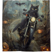 Rideaux De Douche Moto à équitation Chat Noir Halloween effrayant (Devant)