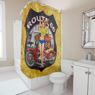 Rideaux De Douche Moto de l'itinéraire 66 de l'Amérique avec une