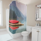 Rideaux De Douche Mountain Lake Red Canoe Paysage paisible (En situation)