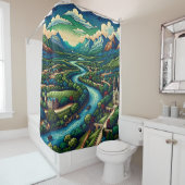 Rideaux De Douche "Mountain River Valley" (En situation)