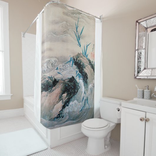 Rideaux De Douche Mountain Stream, Hokusai (En situation)