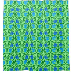 Rideaux De Douche Mouron de William Morris, bleu et vert de chaux
