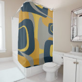 Rideaux De Douche Moyen-siècle Abstrait moderne 2 moutarde marine gr (En situation)