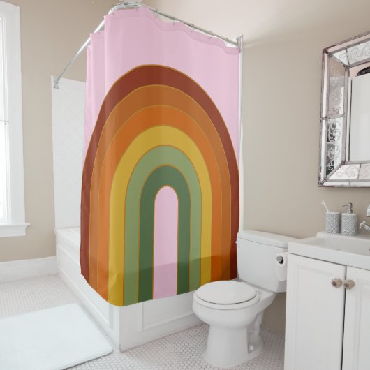 Rideaux De Douche Muet Rétro Seventies Rainbow Rose (En situation)