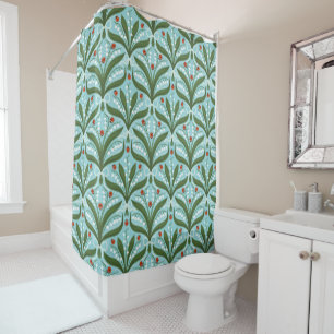 Rideaux De Douche Muguet et coccinelles symétrie en vert,