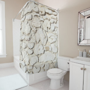 Rideaux De Douche Mur de pierre de corail caraïbe rustique 1